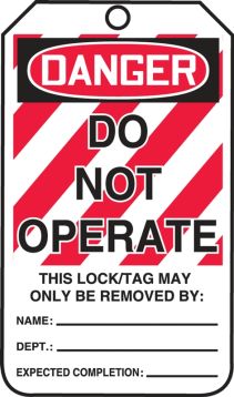 Safety Tag, Header: DANGER, Legend: DANGER DO NOT OPERATE