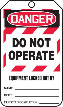 DANGER DO NOT OPERATE EQUIPMENT LOCKED OUT BY<BR><BR> PELIGRO NO OPERE EQUIPO BLOQUEADO POR (SPANISH) 