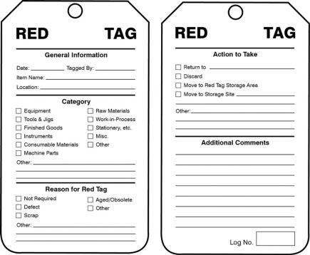 Organization / 5S / Lean, Legend: RED TAG ...