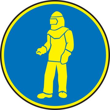 WEAR FULL PROTECTIVE CLOTHING (YELLOW/BLUE)