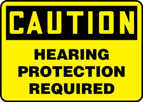 Safety Sign, Header: CAUTION, Legend: HEARING PROTECTION REQUIRED