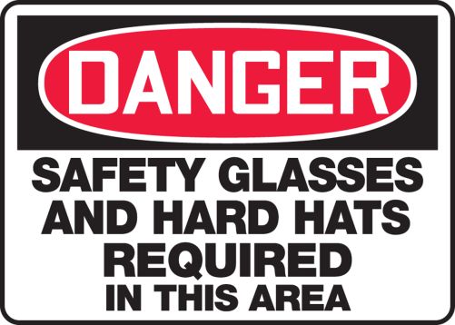 SAFETY GLASSES AND HARD HATS REQUIRED IN THIS AREA