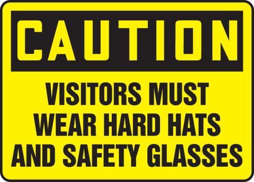 VISITORS MUST WEAR HARD HATS AND SAFETY GLASSES