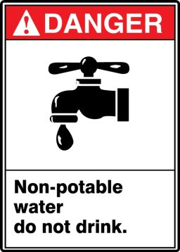 Safety Sign, Header: DANGER, Legend: NON-POTABLE WATER DO NOT DRINK (W/GRAPHIC)