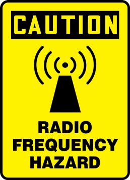 Safety Sign, Header: CAUTION, Legend: RADIO FREQUENCY HAZARD (W/GRAPHIC)