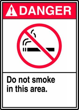 Safety Sign, Header: DANGER, Legend: DO NOT SMOKE IN THIS AREA (W/GRAPHIC)