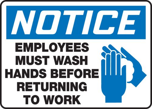 NOTICE EMPLOYEES MUST WASH HANDS BEFORE RETURNING TO WORK (W/GRAPHIC)