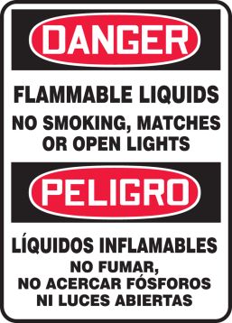 FLAMMABLE LIQUIDS NO SMOKING, MATCHES OR OPEN LIGHTS (BILINGUAL)