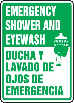 EMERGENCY SHOWER AND EYEWASH (W/GRAPHIC) (BILINGUAL)