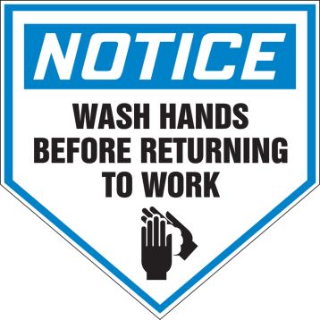 NOTICE WASH HANDS BEFORE RETURNING TO WORK (W/GRAPHIC)