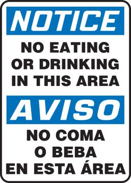 NO EATING OR DRINKING IN THIS AREA (BILINGUAL)