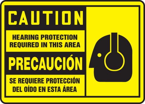 HEARING PROTECTION REQUIRED IN THIS AREA (W/GRAPHIC) (BILINGUAL)