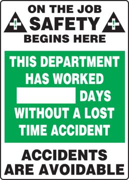 ON THE JOB SAFETY BEGINS HERE THIS DEPARTMENT HAS WORKED #### DAYS WITHOUT A LOST TIME ACCIDENT ACCIDENTS ARE AVOIDABLE