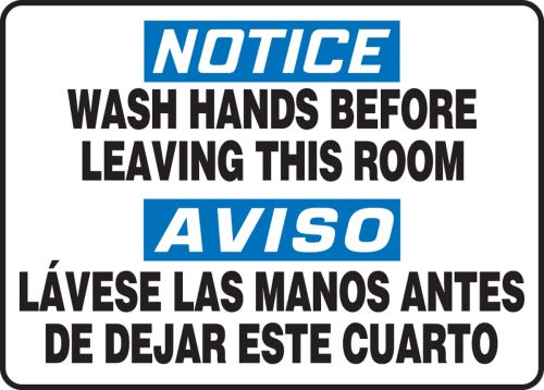 WASH HANDS BEFORE LEAVING THIS ROOM (BILINGUAL)