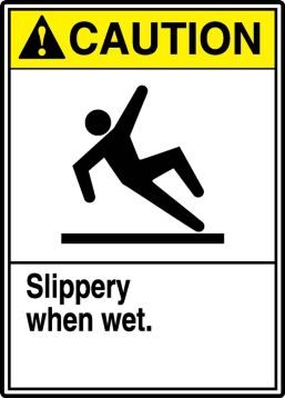 Safety Sign, Header: CAUTION, Legend: SLIPPERY WHEN WET (W/GRAPHIC)