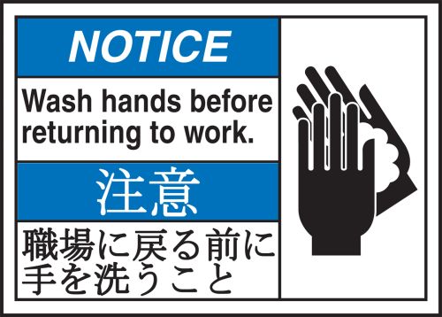 NOTICE WASH HANDS BEFORE RETURNING TO WORK (W/GRAPHIC)