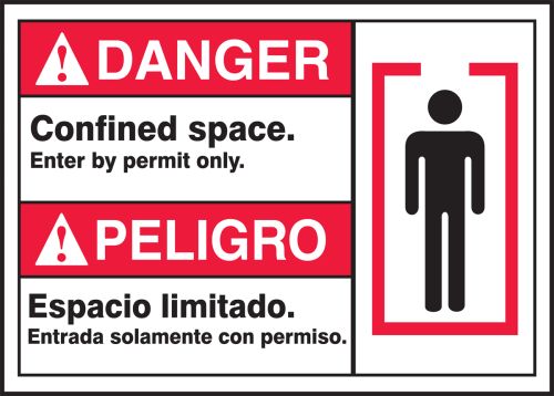 DANGER CONFINED SPACE ENTER BY PERMIT ONLY (BILINGUAL SPANISH)