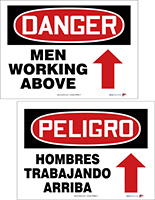 DANGER MEN WORKING ABOVE / PELIGRO HOMBRES TRABAJANDO ARRIBA (W/ARROW)