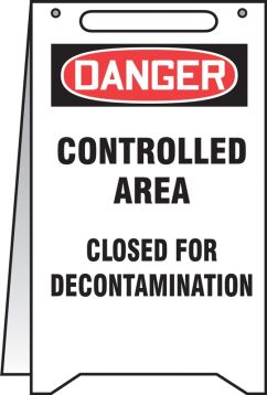 Safety Tag, Header: DANGER, Legend: Danger Controlled Area Closed For Decontamination