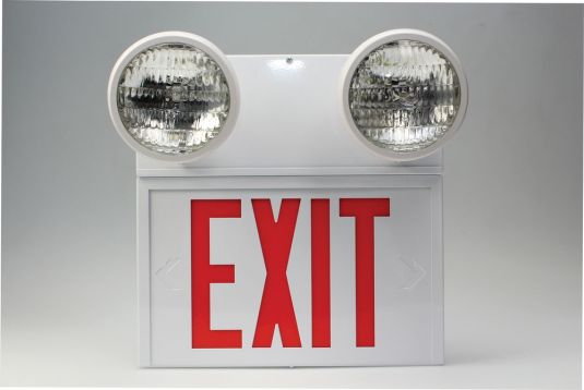 Combination Emergency Lighted Exit Sign with Round Emergency Lights (PLC450)