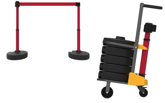 Mobile Banner Stake Stanchion Cart: Red Belt