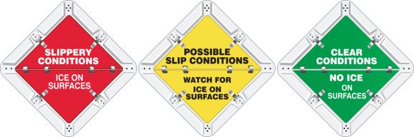 SLIPPERY CONDITIONS ICE ON SURFACES / POSSIBLE SLIP CONDITIONS WATCH FOR ICE ON SURFACES / CLEAR CONDITIONS NO ICE ON SURFACES