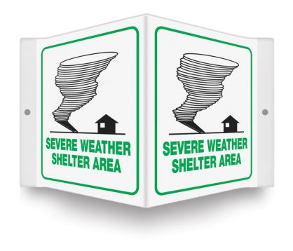 Severe weather signs, sign, shelter area