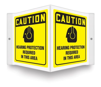 Safety Sign, Header: CAUTION, Legend: HEARING PROTECTION REQUIRED IN THIS AREA