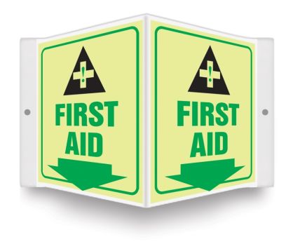 Safety Sign, Legend: FIRST AID W/ARROW