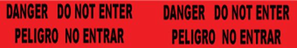 TAPE, BARRICADE, DANGER DO NOT ENTER, BILINGUAL, BLACK ON RED 3IN X 1000FT