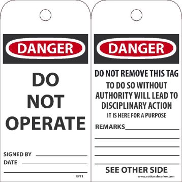 DANGER DO NOT OPERATE TAG