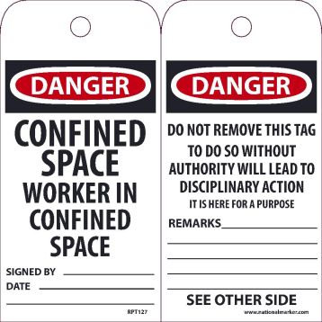 DANGER CONFINED SPACE WORKER IN CONFINED SPACE TAG