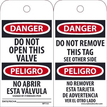 DANGER DO NOT OPEN THIS VALVE SPANISH ONLY TAG