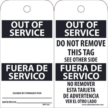 OUT OF SERVICE BILINGUAL TAG