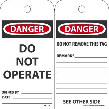 DANGER DO NOT OPERATE TAG