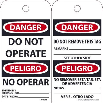 Danger Do Not OPERATE-Bilingual TAG