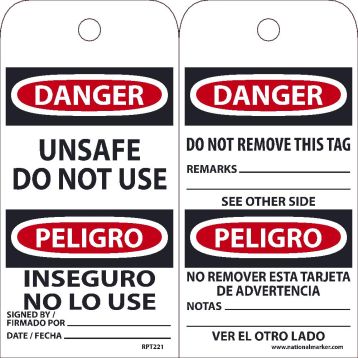 Danger Unsafe Do not Use BILINGUAL TAG