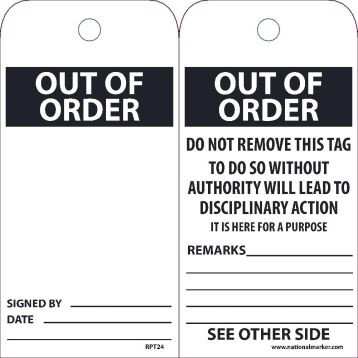 OUT OF ORDER TAG