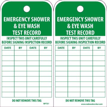 EMERGENCY SHOWER & EYE WASH TEST RECORD TAG
