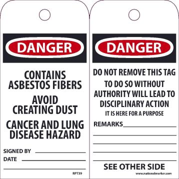 DANGER CONTAINS ASBESTOS FIBERS TAG