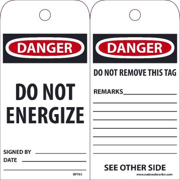 DANGER DO NOT ENERGIZE TAG