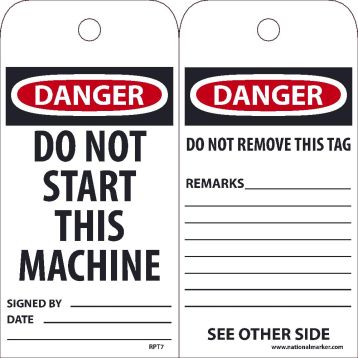 DANGER DO NOT START THIS MACHINE TAG