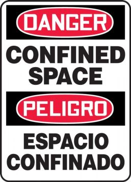 Contractor Preferred Spanish Bilingual OSHA Danger Safety Sign: Confined Space