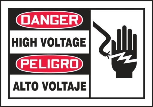 Safety Label, Header: DANGER, Legend: HIGH VOLTAGE (W/GRAPHIC) (BILINGUAL)
