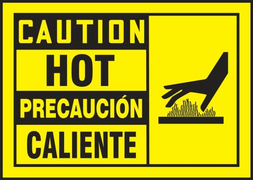Bilingual OSHA Caution Safety Labels: Hot