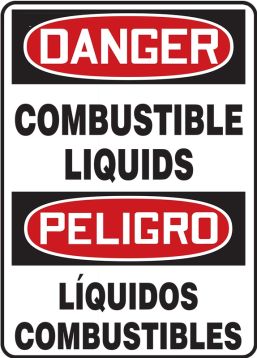 Safety Sign, Header: DANGER/PELIGRO, Legend: COMBUSTIBLE LIQUIDS (BILINGUAL SPANISH)