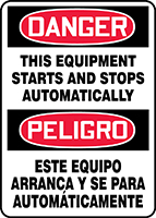 DANGER THIS EQUIPMENT STARTS AND STOPS AUTOMATICALLY (BILINGUAL)