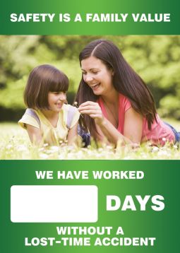 Digi-Day® 3 Magnetic Faces: Safety Is A Family Value (Spring Theme) - We Have Worked _ Days Without A Lost Time Accident
