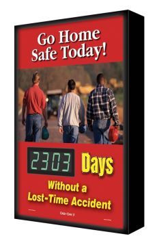 Backlit Digi-Day® 3 Electronic Scoreboards: Go Home Safe Today - _ Days Without A Lost Time Accident