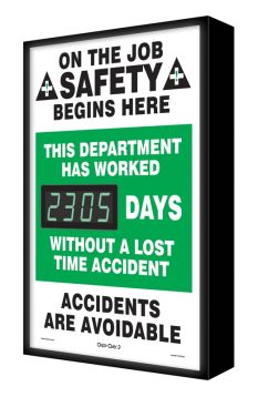 Backlit Digi-Day® 3 Electronic Scoreboards: This Department Has Worked _ Days Without A Lost Time Accident